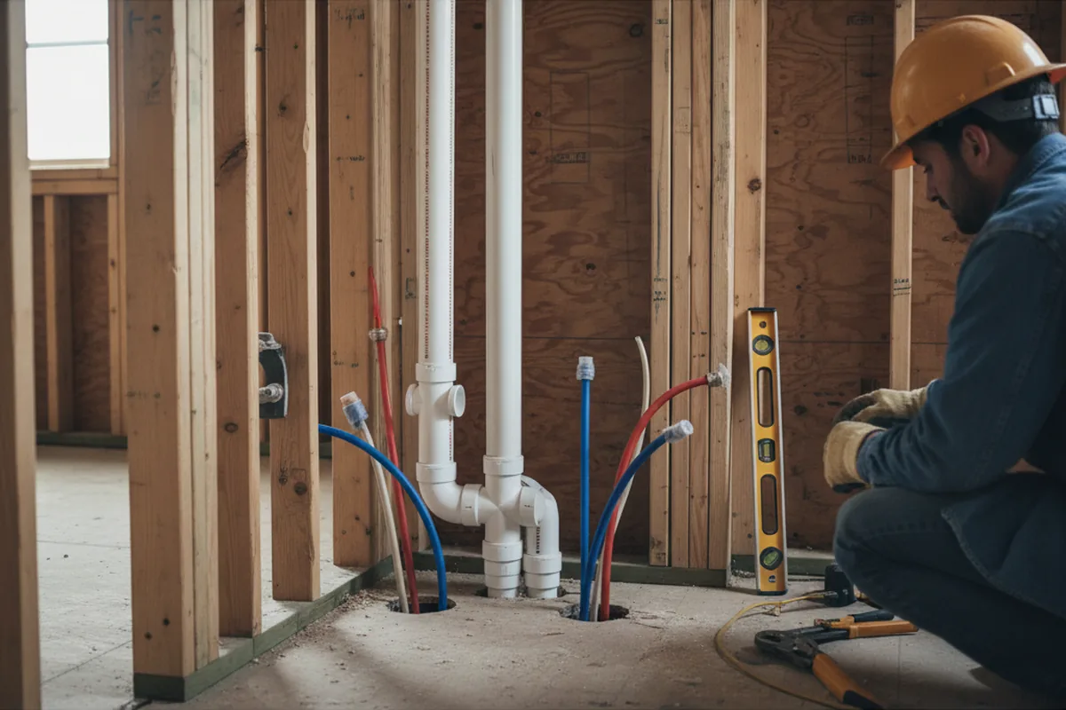 Drain and supply rough-in during Sump Pump Repair in Rocky